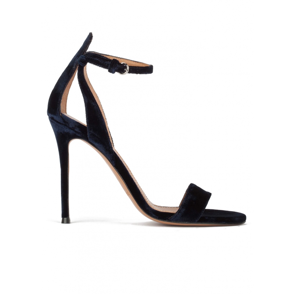 Ankle strap high heel sandals in night blue velvet