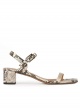 Mid block heel sandals in snake-effect leather with ankle strap