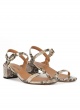 Mid block heel sandals in snake-effect leather