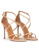 Strappy high heel sandals in beige leather