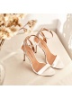 Ankle-strap high stiletto heel sandals in off-white leather