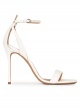 Ankle-strap high stiletto heel sandals in off-white leather