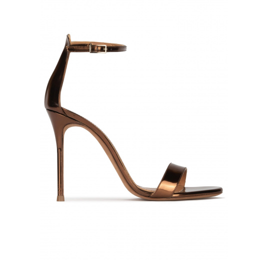 Bronze party high heel sandals in metallic leather Pura López