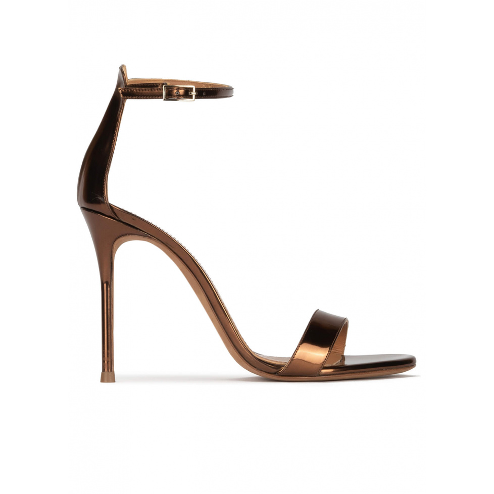 Bronze party high heel sandals in metallic leather