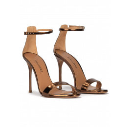 Bronze party high heel sandals in metallic leather Pura López