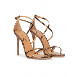 Strappy heeled sandals in bronze metallic leather Pura López