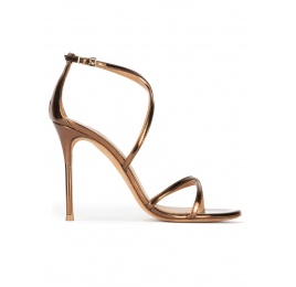 Strappy heeled sandals in bronze metallic leather Pura López