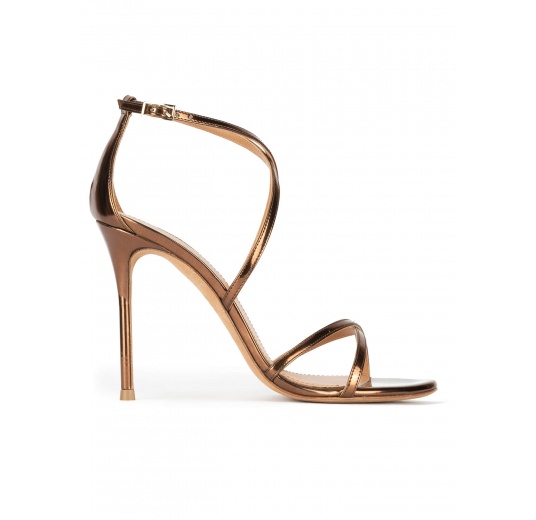 Strappy heeled sandals in bronze metallic leather Pura López