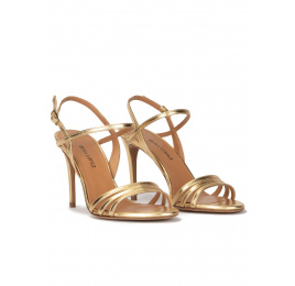 Strappy high-heeled sandals in gold metallic leather Pura López