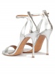 Ankle strap high heel sandals in silver metallic leather