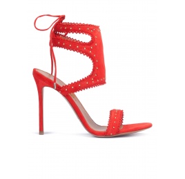 Red lace-up high heel sandals Pura López
