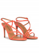 Strappy high stiletto heel sandals in coral pink leather