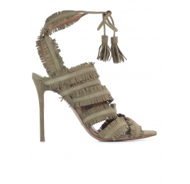 Lace-up high heel sandals in kaki suede Pura López