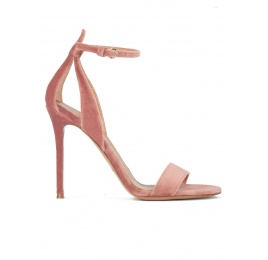 Ankle-strap high heel sandals in nude velvet Pura López