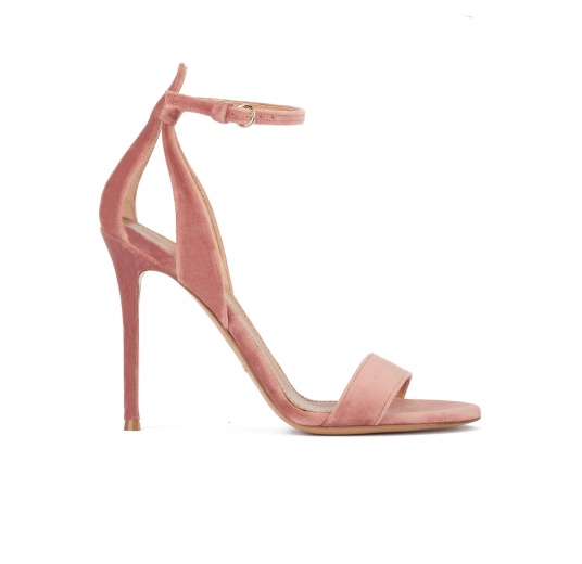 Ankle-strap high heel sandals in nude velvet Pura López