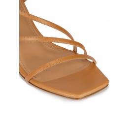 Strappy mid heel sandals in camel leather Pura López