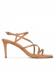 Strappy mid heel sandals in camel leather