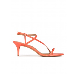 Mid heel sandals in coral leather Pura López