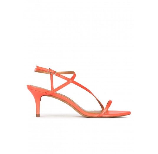 Mid heel sandals in coral leather Pura López