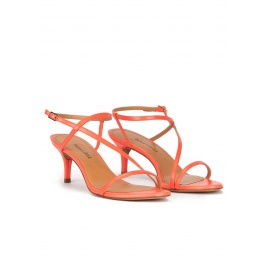 Mid heel sandals in coral leather Pura López