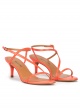 Mid heel sandals in coral leather