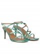 Squared-off toe mid heel sandals in aquamarine leather