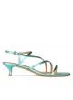 Strappy mid heel sandals in aquamarine metallic leather