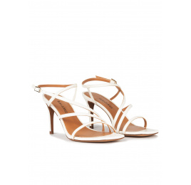 Off-white leather strappy mid heel sandals Pura López