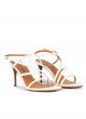 Off-white leather strappy mid heel sandals