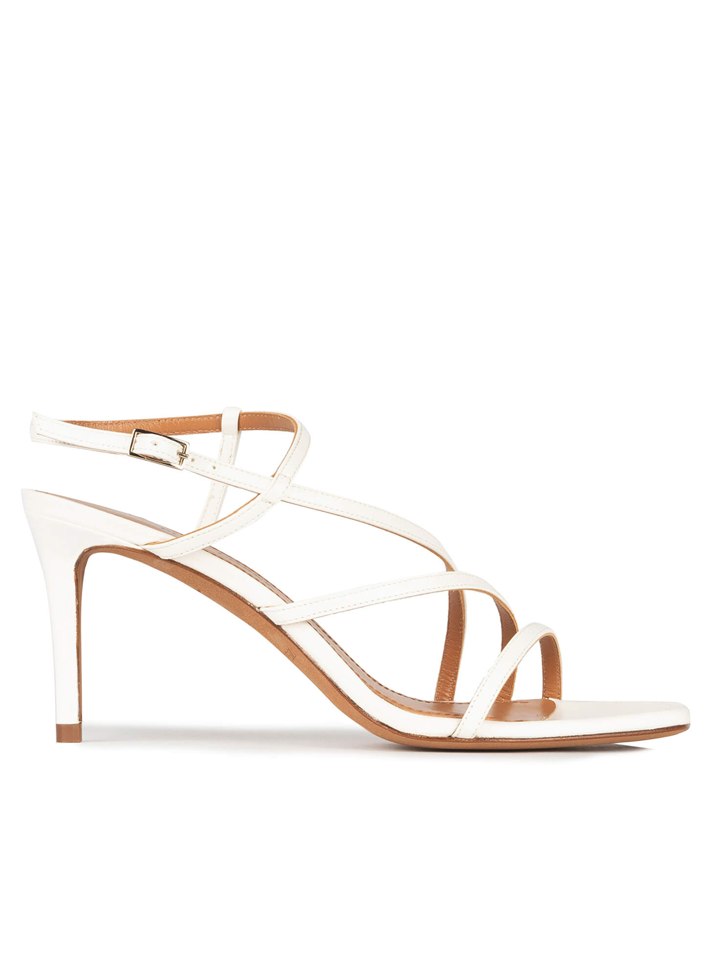 Off-white leather strappy mid heel sandals . PURA LOPEZ