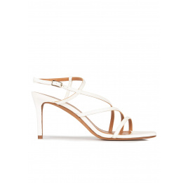 Off-white leather strappy mid heel sandals Pura López