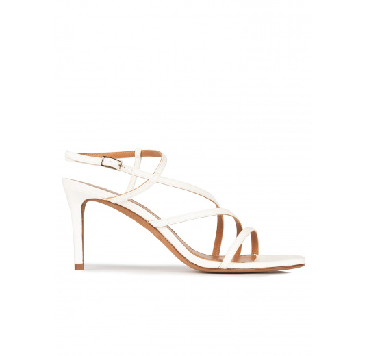 Off-white leather strappy mid heel sandals Pura López