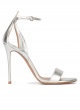 Ankle strap high heel sandals in silver metallic leather