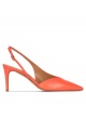 Asymmetric slingback pumps in coral leather