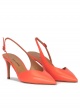 Asymmetric slingback pumps in coral leather