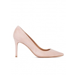 Nude suede high heel pointy toe pumps Pura López