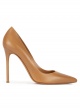 Point-toe high stiletto heel pumps in camel leather