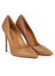 Point-toe high stiletto heel pumps in camel leather