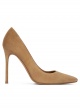 High heel point-toe pumps in camel suede