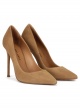 High heel point-toe pumps in camel suede