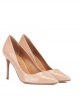 Pointy toe high heel pumps in nude patent leather
