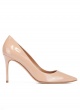 Pointy toe high heel pumps in nude patent leather