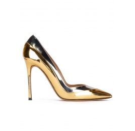 Zapatos de tacón alto y punta fina piel metalizada oro y plata Pura López