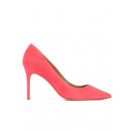 Pointed toe high heel pumps in coral pink suede Pura López