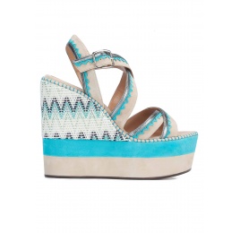 Strappy high sandals with printed wedge Pura López