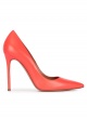 Heeled point-toe pumps in coral leather