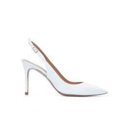 Slingback heeled pumps in white calf leather Pura López