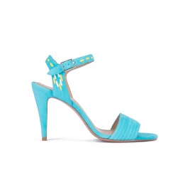 Tribal detailed sandals in turquoise suede Pura López