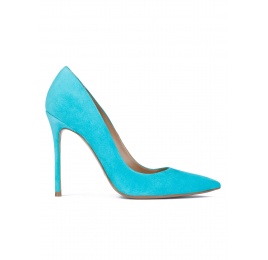 Turquoise suede pointy toe high heel pumps Pura López