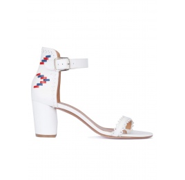 White ankle strap block heel sandals Pura López